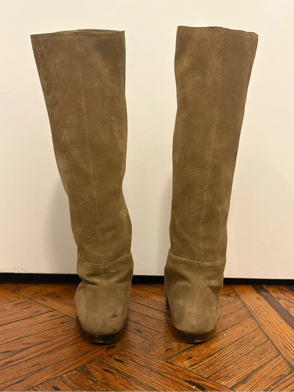 Mango Tall Suede Knee High Boots in sand
